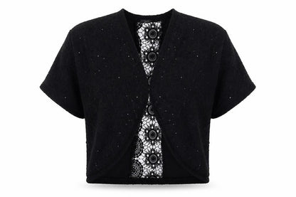 Front view of South women’s black round neck polyester cardigan jumper, size UK 16