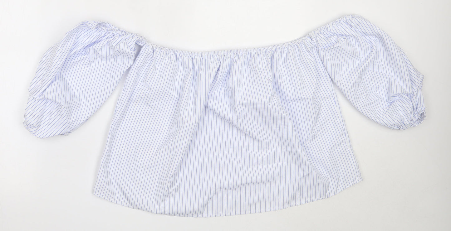 Quiz Womens White Striped Polyester Basic Blouse Size 10 Off the Shoulder