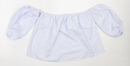 Quiz Womens White Striped Polyester Basic Blouse Size 10 Off the Shoulder