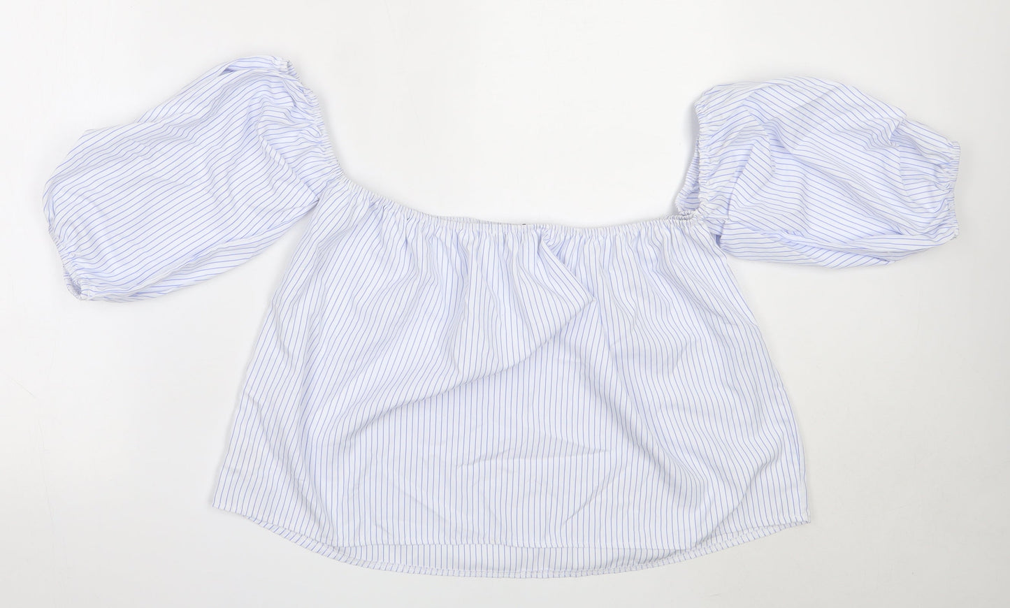 Quiz Womens White Striped Polyester Basic Blouse Size 10 Off the Shoulder