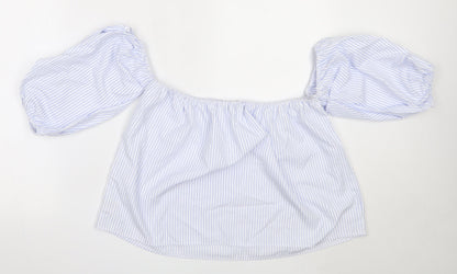 Quiz Womens White Striped Polyester Basic Blouse Size 10 Off the Shoulder