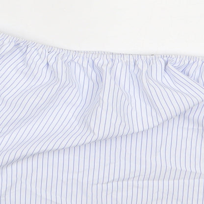 Quiz Womens White Striped Polyester Basic Blouse Size 10 Off the Shoulder