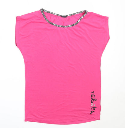 TRBEKA Womens Pink  Polyester Basic T-Shirt Size M Round Neck
