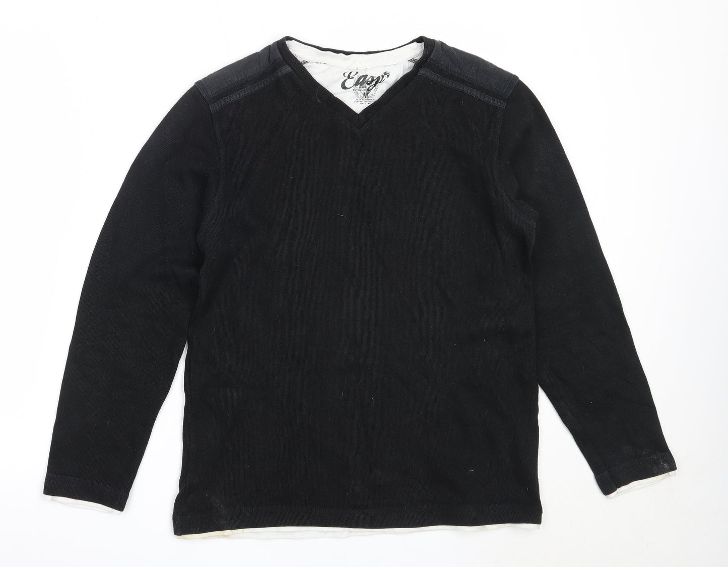 Easy Mens Black V-Neck  Cotton Pullover Jumper Size M