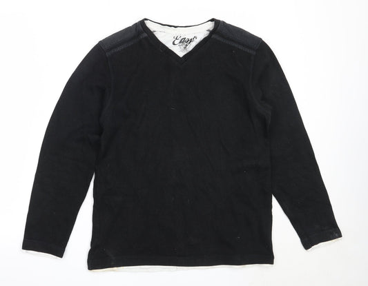 Easy Mens Black V-Neck  Cotton Pullover Jumper Size M
