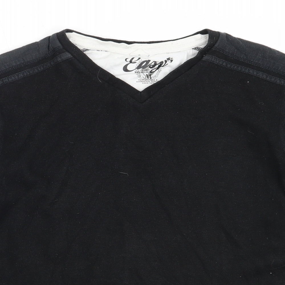 Easy Mens Black V-Neck  Cotton Pullover Jumper Size M
