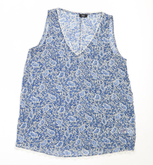 F&F Womens Blue Geometric Polyester Basic Blouse Size 12 V-Neck