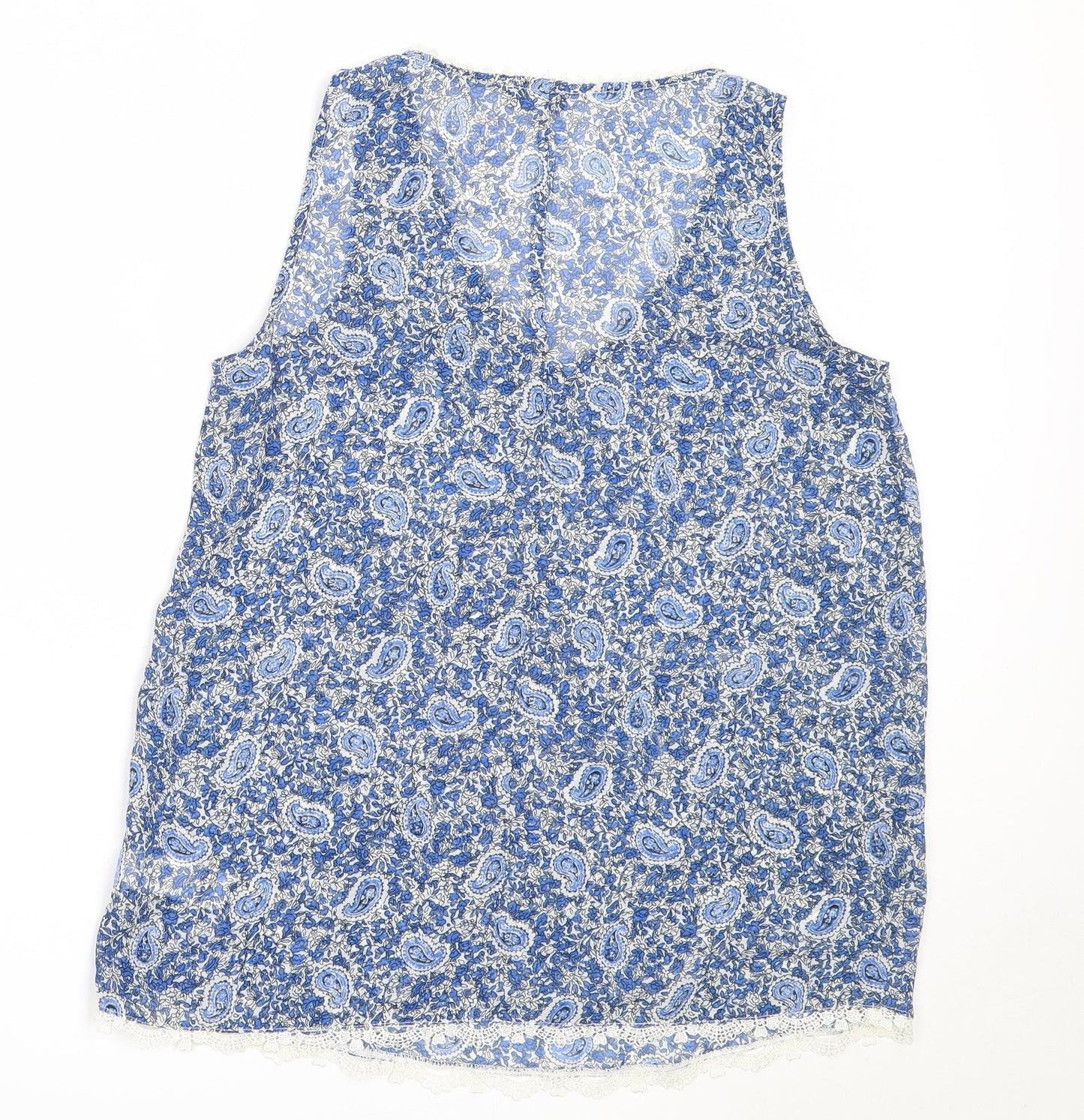 F&F Womens Blue Geometric Polyester Basic Blouse Size 12 V-Neck