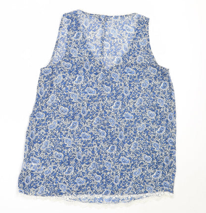 F&F Womens Blue Geometric Polyester Basic Blouse Size 12 V-Neck