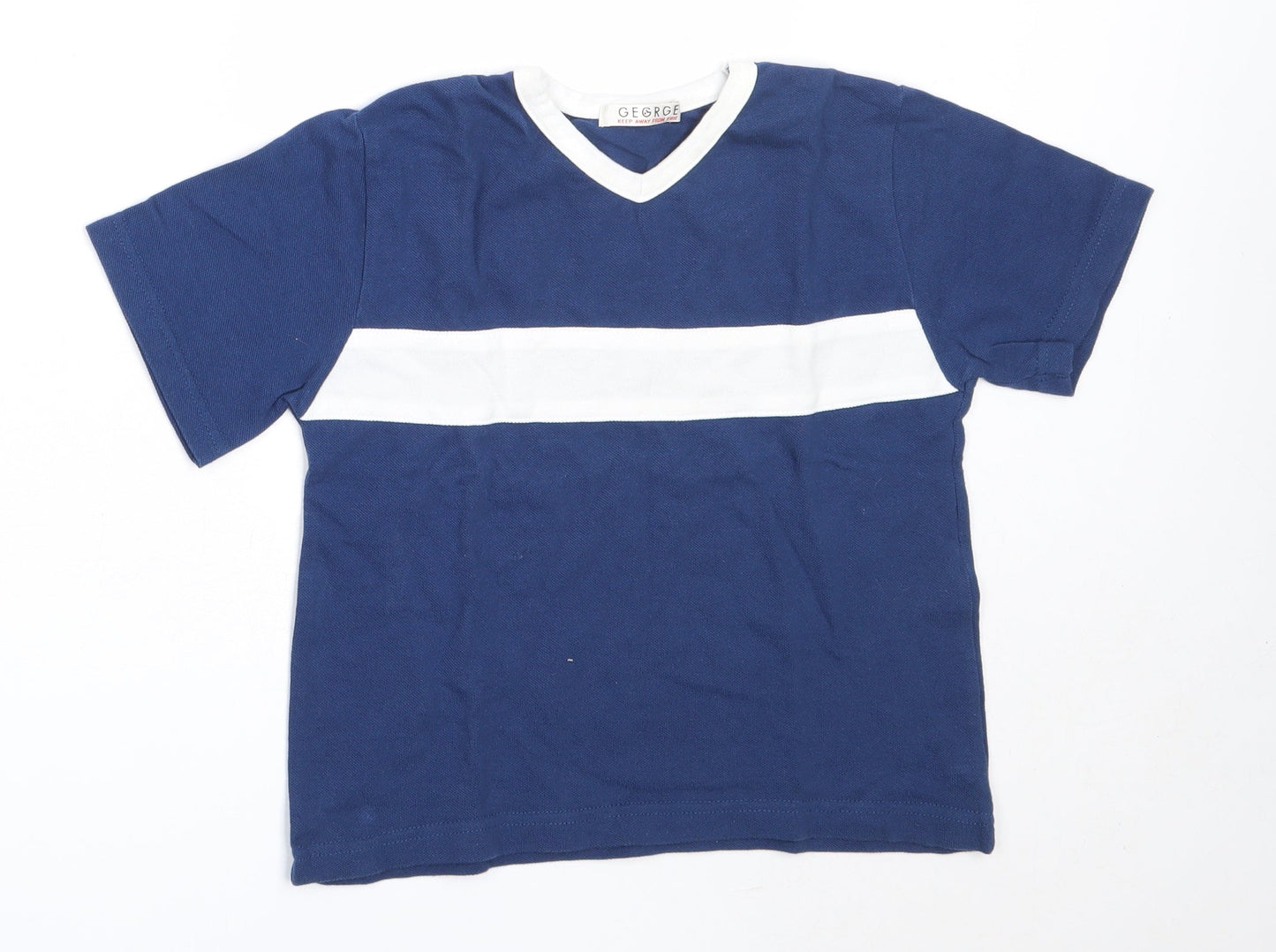 George Boys Blue  Cotton Basic T-Shirt Size 5-6 Years V-Neck