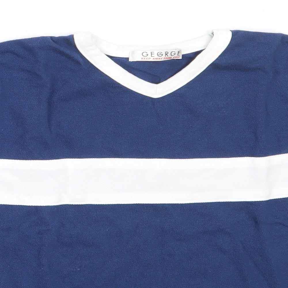 George Boys Blue  Cotton Basic T-Shirt Size 5-6 Years V-Neck