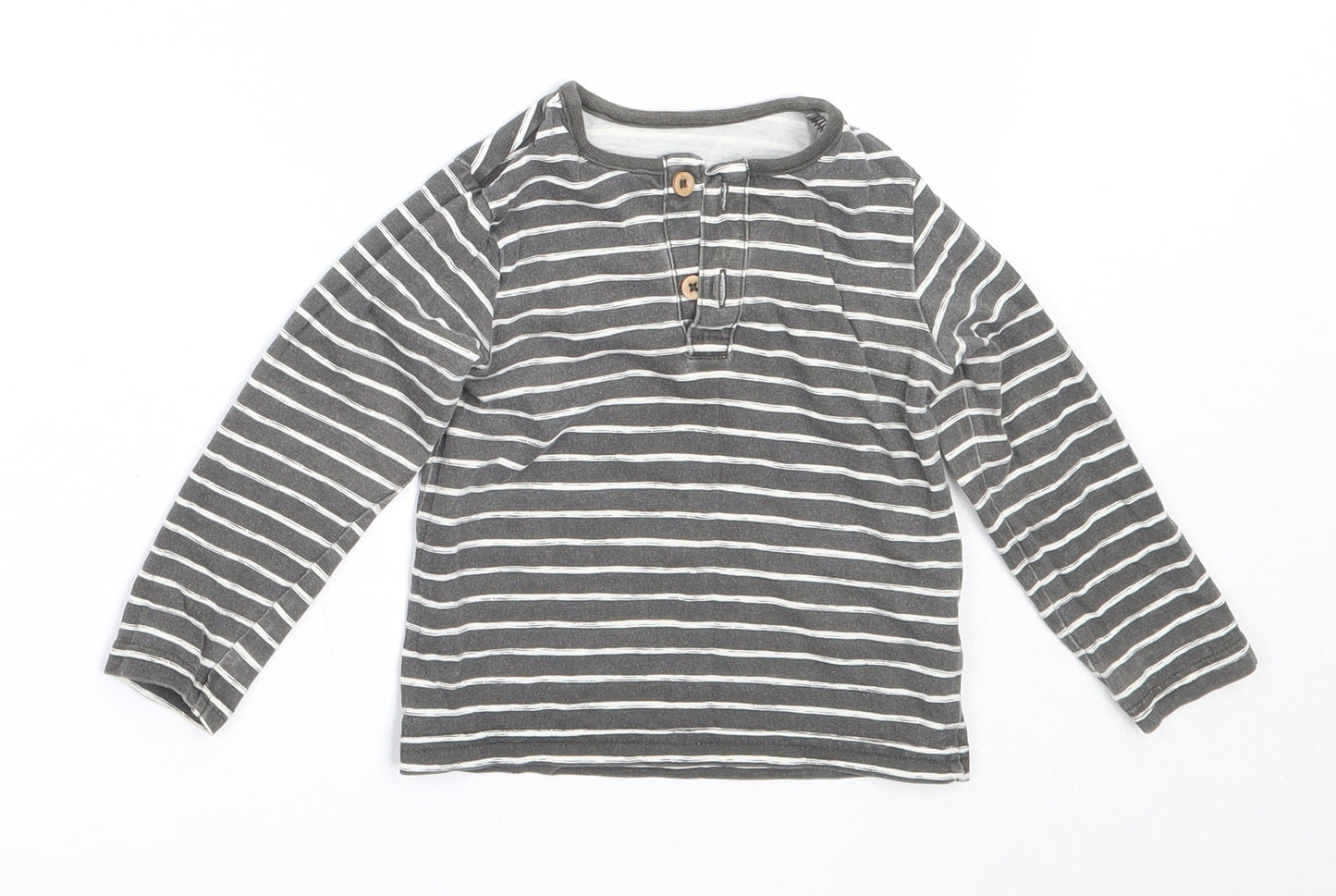 TU Boys Grey Striped Cotton Basic T-Shirt Size 6-9 Months Round Neck