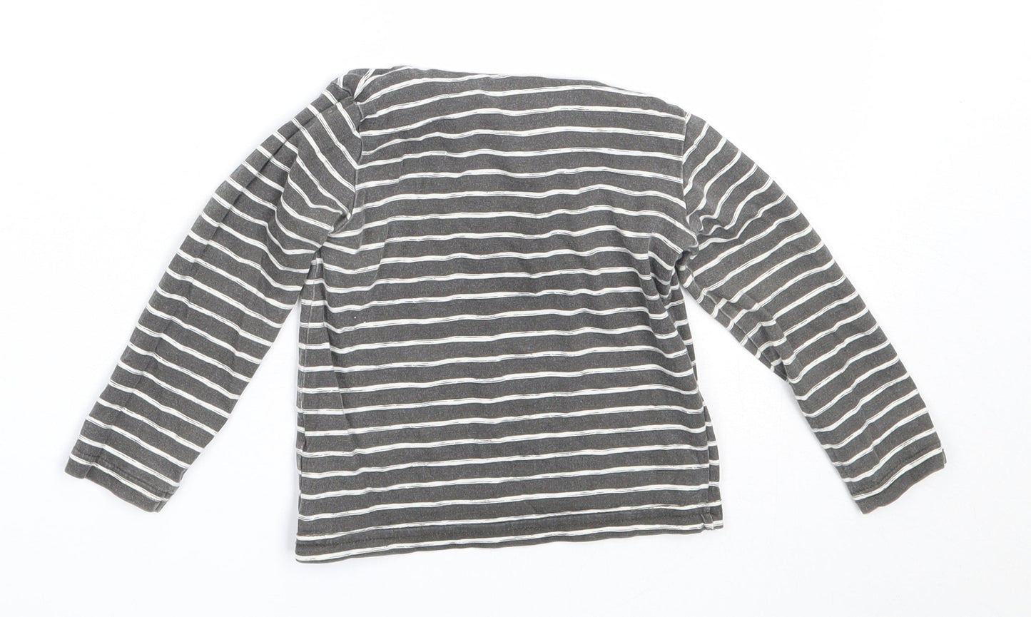 TU Boys Grey Striped Cotton Basic T-Shirt Size 6-9 Months Round Neck