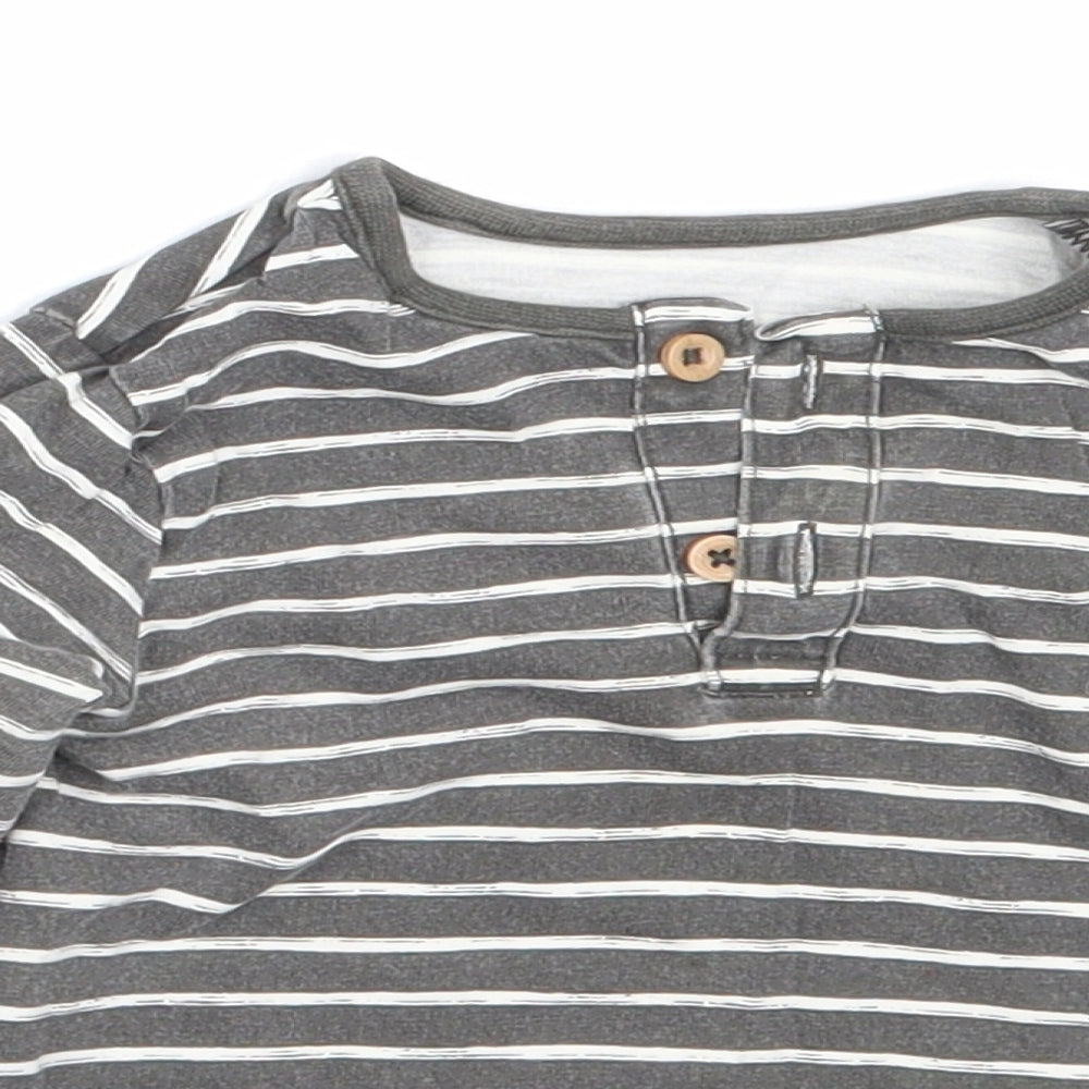 TU Boys Grey Striped Cotton Basic T-Shirt Size 6-9 Months Round Neck
