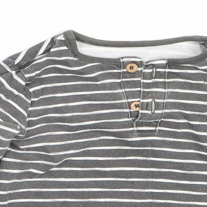 TU Boys Grey Striped Cotton Basic T-Shirt Size 6-9 Months Round Neck