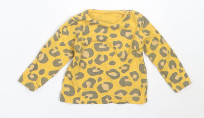 TU Girls Yellow Animal Print Cotton Basic T-Shirt Size 6-9 Months Round Neck