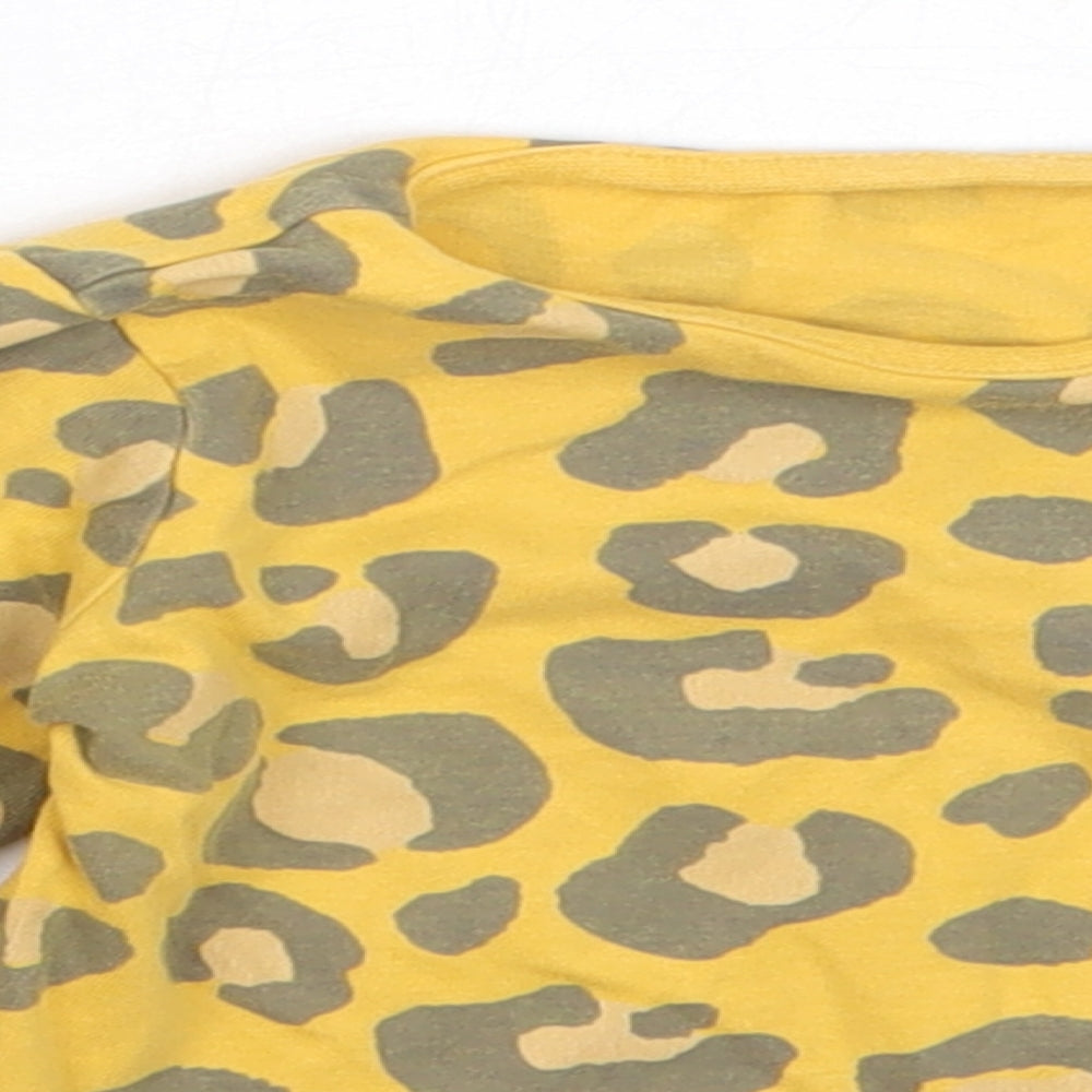 TU Girls Yellow Animal Print Cotton Basic T-Shirt Size 6-9 Months Round Neck