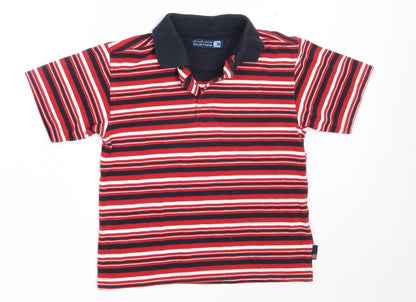 Additional front view of Blue Base boys’ red striped polyester basic polo, size 4-5, years collared