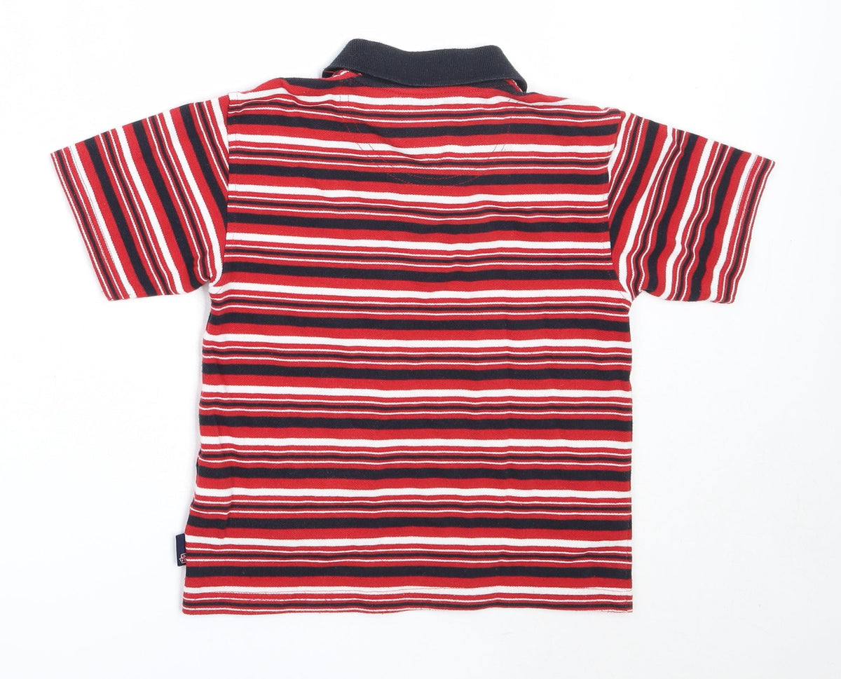 Back view of Blue Base boys’ red striped polyester basic polo, size 4-5, years collared
