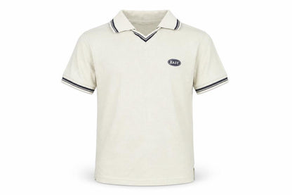 Front view of Easy boys’ beige cotton basic polo, size 4-5, years collared