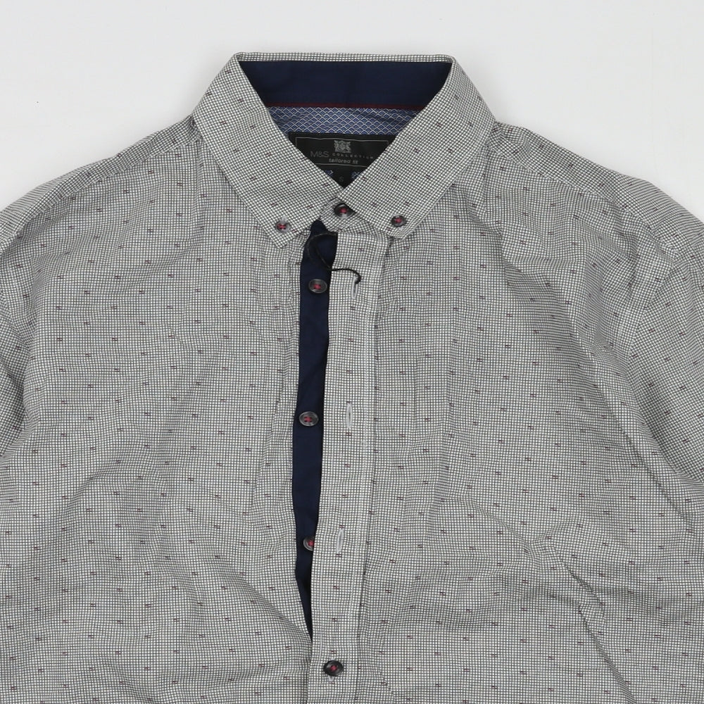 Mens UK Size S Marks and Spencer Blue  Button-Up Long Sleeve Casual Shirt