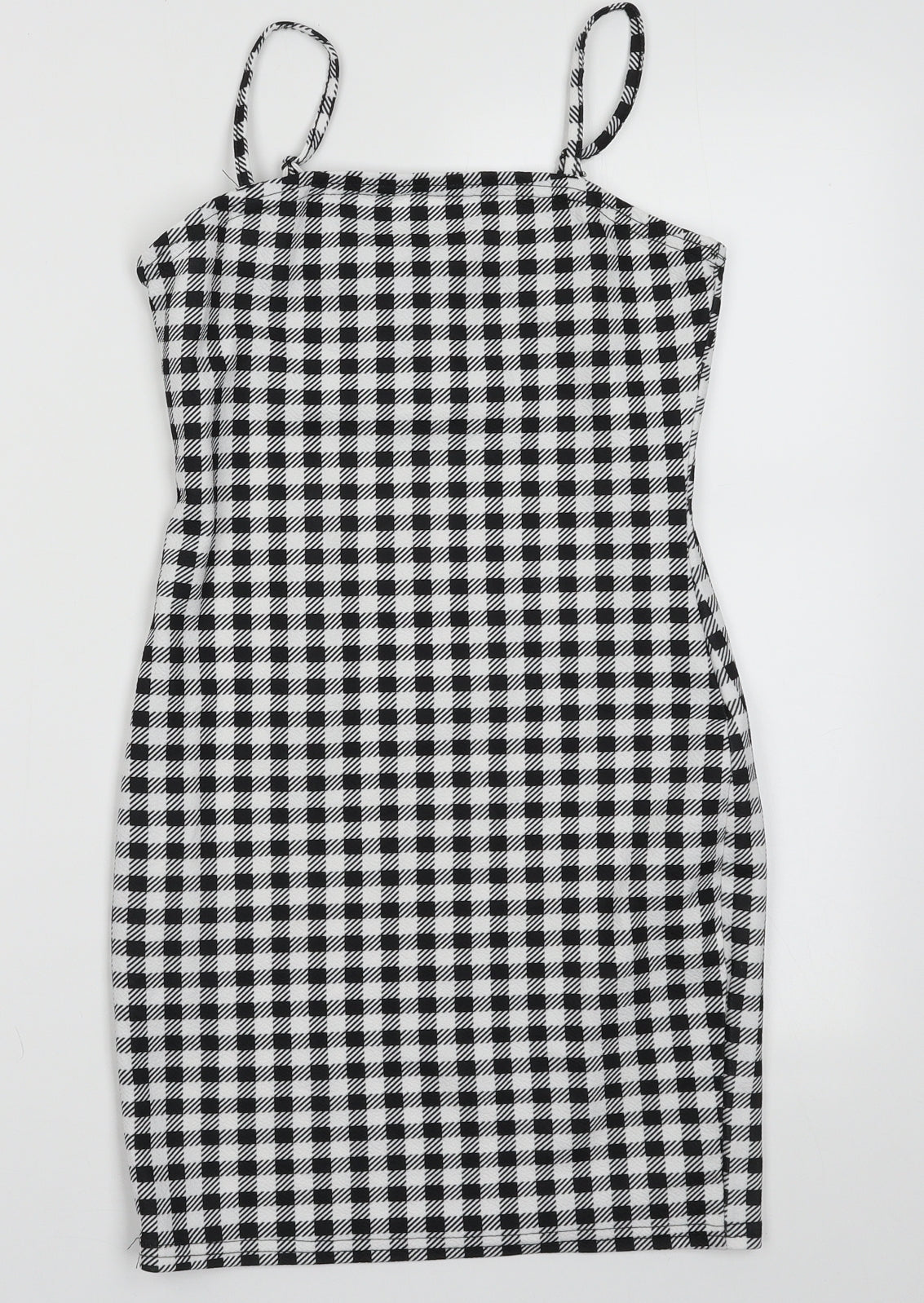 SheIn Womens White Check Polyester Bodycon  Size XS  Scoop Neck Pullover