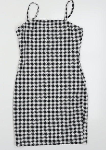 SheIn Womens White Check Polyester Bodycon  Size XS  Scoop Neck Pullover