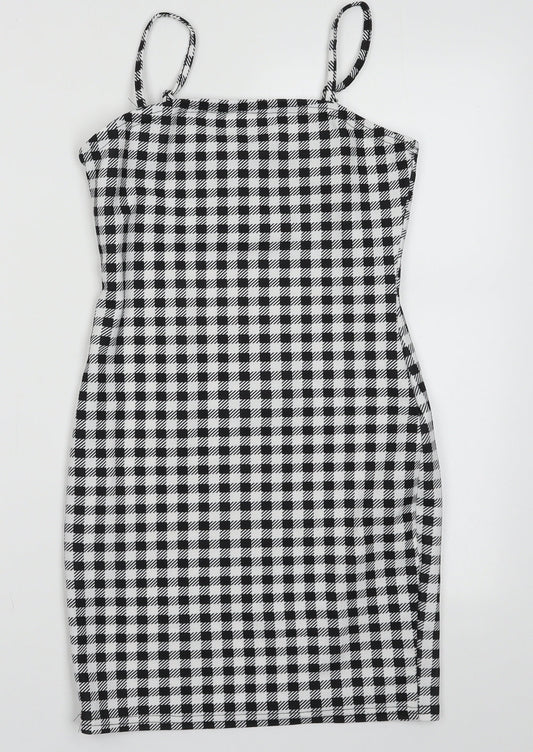 SheIn Womens White Check Polyester Bodycon  Size XS  Scoop Neck Pullover