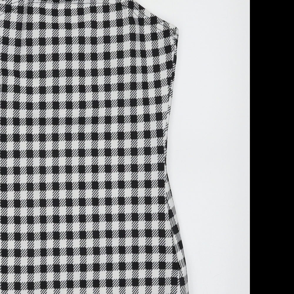 SheIn Womens White Check Polyester Bodycon  Size XS  Scoop Neck Pullover