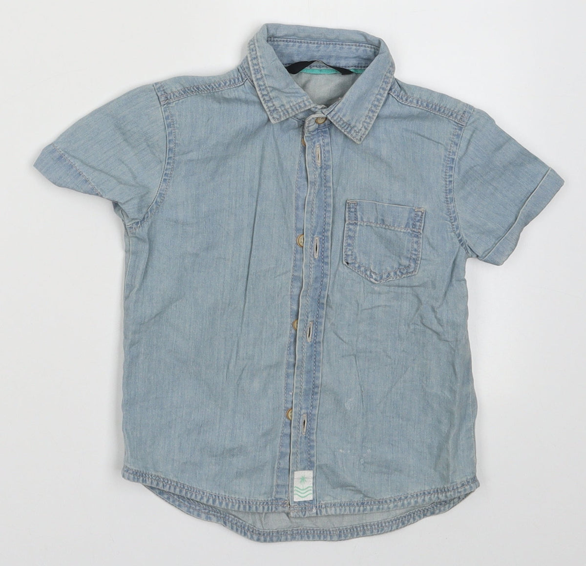 Additional front view of George boys’ blue cotton basic button-up, size 12-18, months collared button