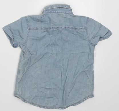 Back view of George boys’ blue cotton basic button-up, size 12-18, months collared button