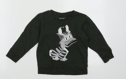 Additional front view of Next boys’ green cotton pullover sweatshirt, size 2, years pullover - zebra