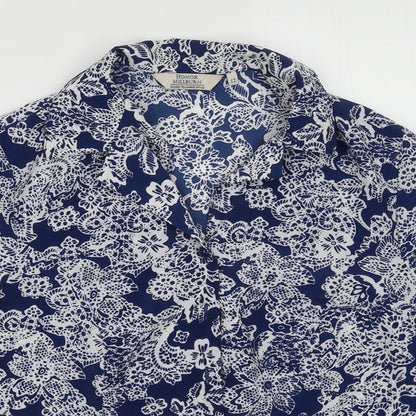 EWM Womens Blue Geometric Polyester Basic Button-Up Size 12 Collared