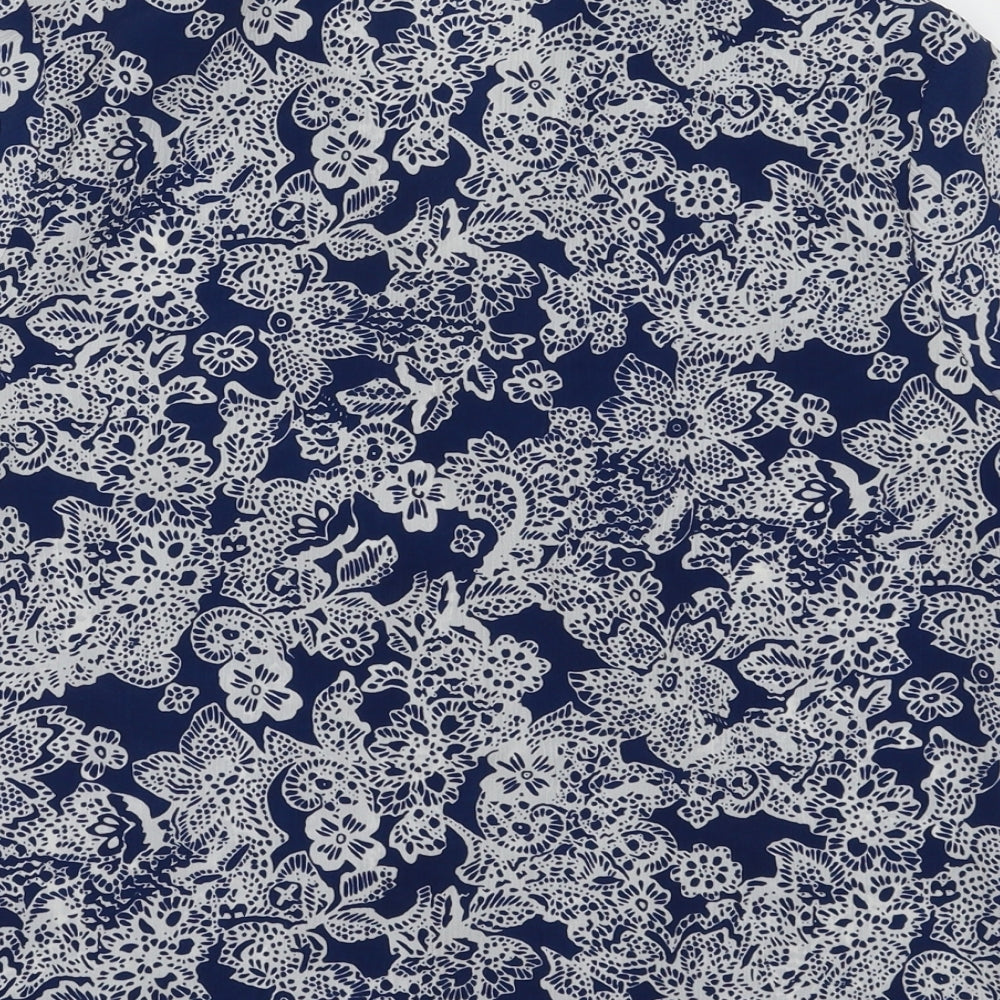 EWM Womens Blue Geometric Polyester Basic Button-Up Size 12 Collared