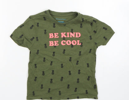 primarks  Girls Green Geometric Cotton Basic T-Shirt Size 2-3 Years Crew Neck Pullover - be kind be cool