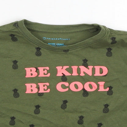 primarks  Girls Green Geometric Cotton Basic T-Shirt Size 2-3 Years Crew Neck Pullover - be kind be cool