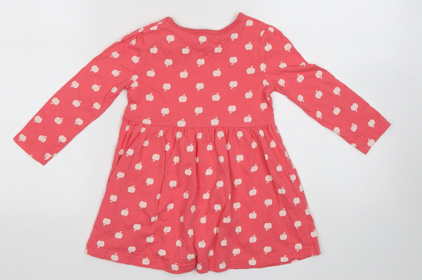 George Girls Pink Polka Dot Cotton A-Line  Size 2 Years  Crew Neck Pullover - Apple Print