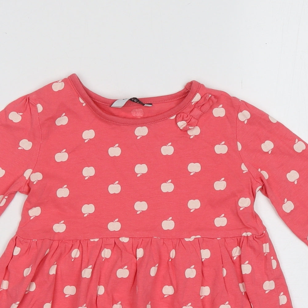 George Girls Pink Polka Dot Cotton A-Line  Size 2 Years  Crew Neck Pullover - Apple Print