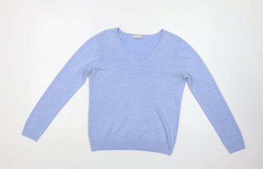 BHS Womens Blue V-Neck  Acrylic Pullover Jumper Size 10