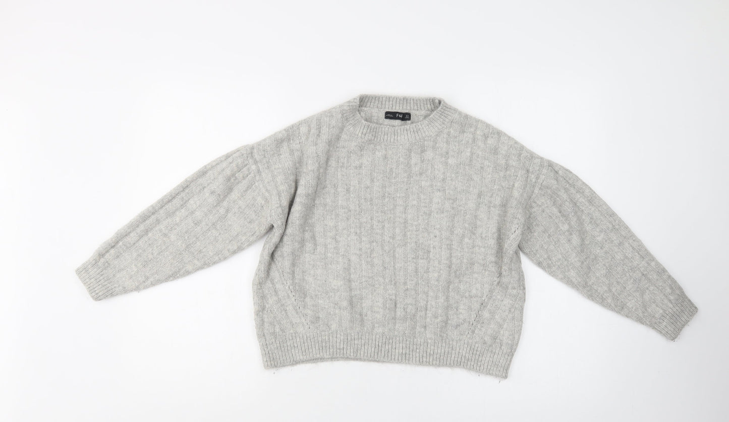 F&F Womens Grey Crew Neck  Acrylic Pullover Jumper Size 8