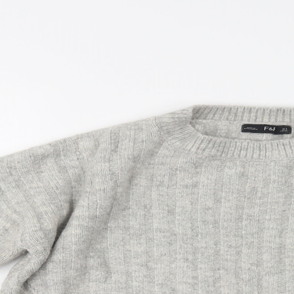 F&F Womens Grey Crew Neck  Acrylic Pullover Jumper Size 8