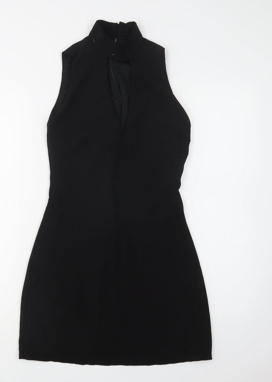 Boohoo Womens Black  Polyester Shift  Size 6  Mock Neck Zip