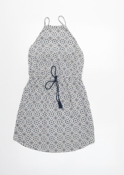 Primark Womens Blue Geometric Polyester Tank Dress  Size 6  Square Neck Drawstring