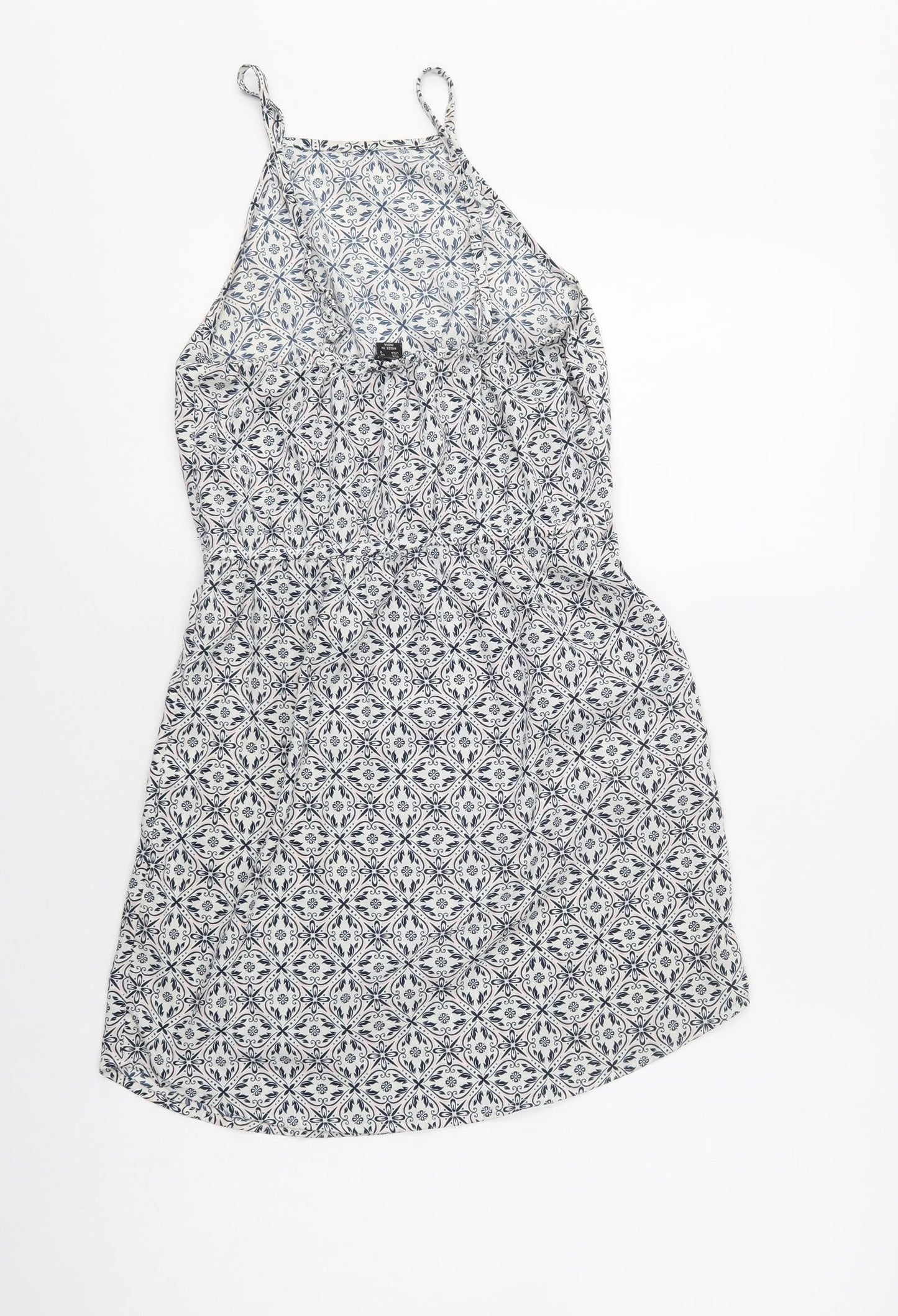 Primark Womens Blue Geometric Polyester Tank Dress  Size 6  Square Neck Drawstring