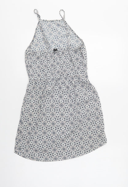 Primark Womens Blue Geometric Polyester Tank Dress  Size 6  Square Neck Drawstring