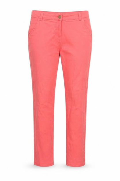 Front view of BHS women’s pink cotton skinny jeans, size UK 12, 31-inch leg regular button