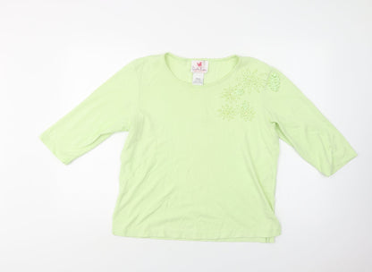 Quacker Factory Womens Green  Cotton Basic Blouse Size M Crew Neck