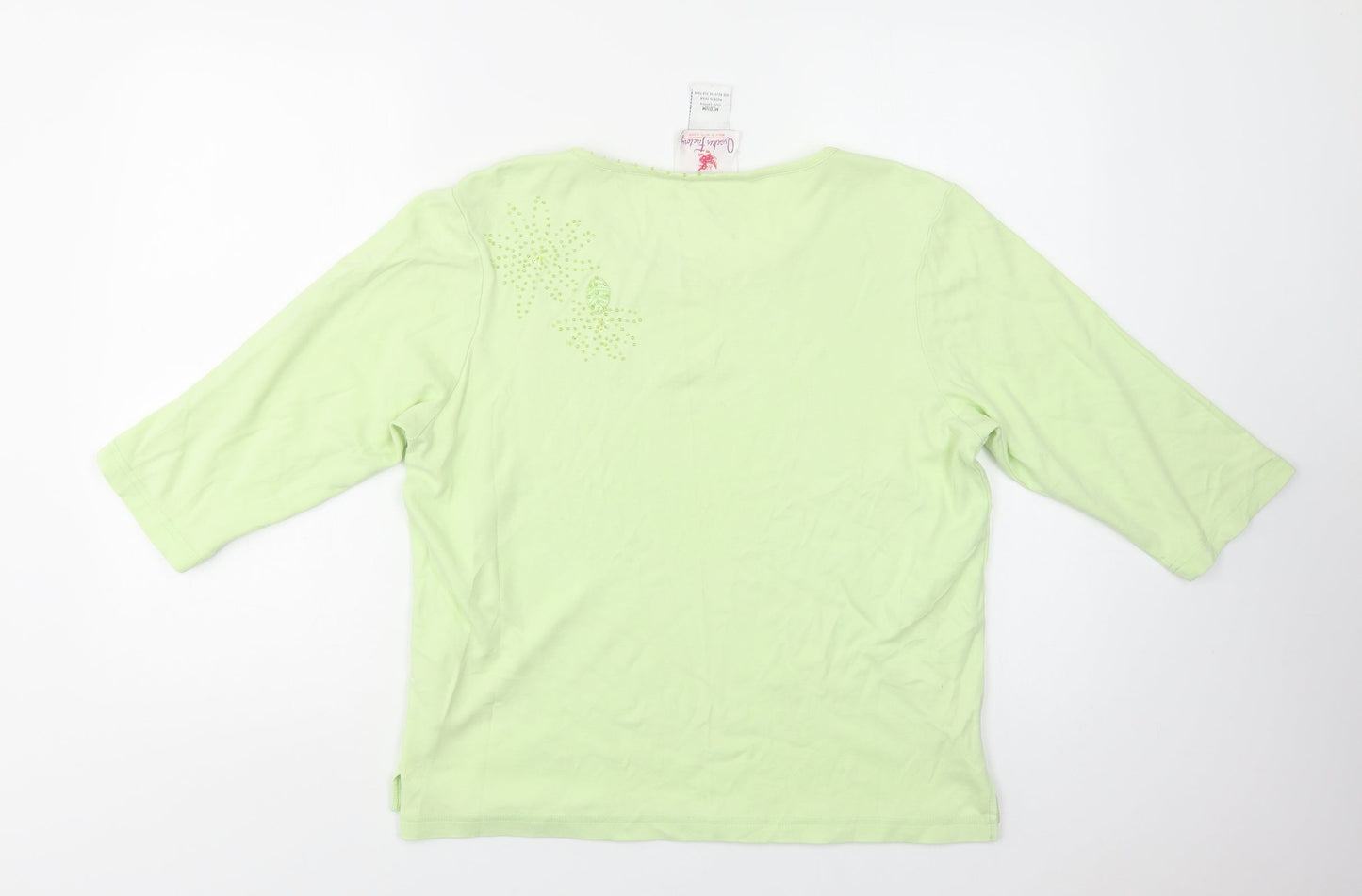 Quacker Factory Womens Green  Cotton Basic Blouse Size M Crew Neck