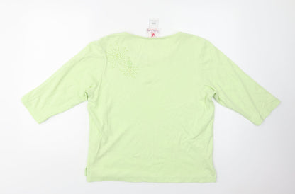 Quacker Factory Womens Green  Cotton Basic Blouse Size M Crew Neck
