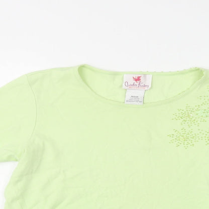 Quacker Factory Womens Green  Cotton Basic Blouse Size M Crew Neck
